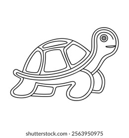 Coloring page of cartoon cute happy turtle for design element. Vector illustration of funny sea animal on a white background. Сhildren's coloring book with color example.
