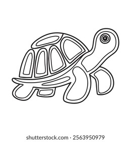 Coloring page of cartoon cute happy turtle for design element. Vector illustration of funny sea animal on a white background. Сhildren's coloring book with color example.
