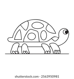 Coloring page of cartoon cute happy turtle for design element. Vector illustration of funny sea animal on a white background. Сhildren's coloring book with color example.
