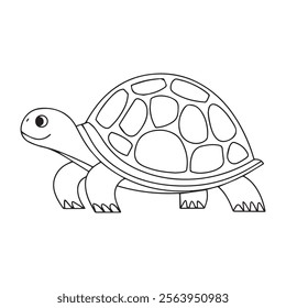 Coloring page of cartoon cute happy turtle for design element. Vector illustration of funny sea animal on a white background. Сhildren's coloring book with color example.
