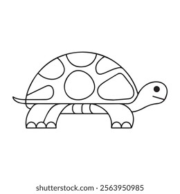 Coloring page of cartoon cute happy turtle for design element. Vector illustration of funny sea animal on a white background. Сhildren's coloring book with color example.
