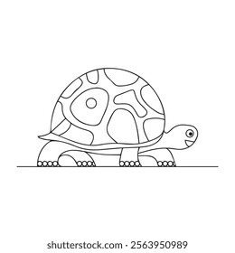 Coloring page of cartoon cute happy turtle for design element. Vector illustration of funny sea animal on a white background. Сhildren's coloring book with color example.
