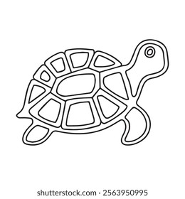 Coloring page of cartoon cute happy turtle for design element. Vector illustration of funny sea animal on a white background. Сhildren's coloring book with color example.
