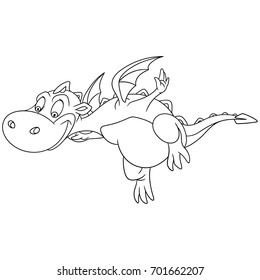 Coloring page of cartoon dragon flying. Coloring book design for kids and children.