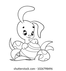 Coloring page of cartoon easter bunny. Vector illustration, coloring book for kids.