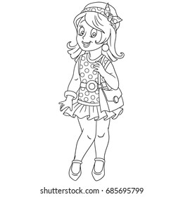 Coloring page of cartoon fashion girl. Coloring book design for kids and children.