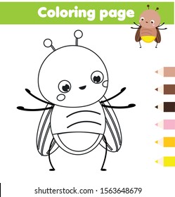 Coloring page with cartoon firefly. Drawing kids activity. Printable fun for toddlers and children. Animals theme