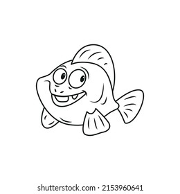 Coloring page of cartoon fish. Coloring book design for kids and children.Underwater world. Black and white vector illustration.