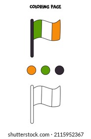  Coloring page with cartoon flag of Ireland. Worksheet for children.