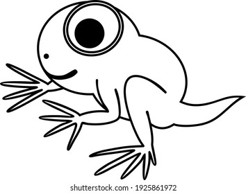 Coloring page with cartoon froglet with tail and big eyes isolated on white background