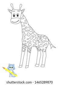 Coloring page with cartoon giraffe. Vector Illustration.