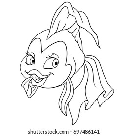 Coloring page of cartoon goldfish (gold fish). Coloring book design for kids and children.