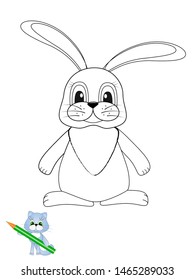 Coloring page with cartoon hare. Vector Illustration.