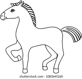 Coloring page. Cartoon horse with raised front leg