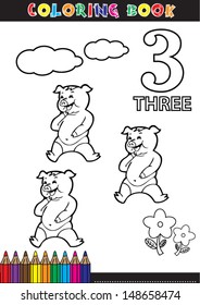 Coloring page cartoon illustration of a Number. 3 with a circus for children's education and fun.