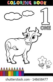 Coloring page cartoon illustration of a Number. 1 with a circus for children's education and fun.