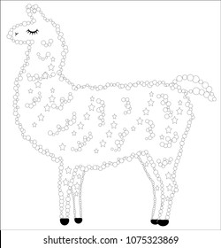 Coloring page of cartoon lama. Vector illustration, coloring book for kids.
