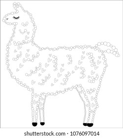 Coloring page of cartoon lama. Vector illustration, coloring book for kids.