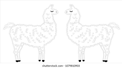 Coloring page of cartoon lama. Vector illustration, coloring book for kids.