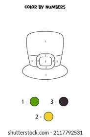  Coloring page with cartoon leprechaun hat. Color by numbers. Math game for kids.