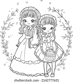 coloring page cartoon line art cute kawaii manga illustration clipart kid drawing character