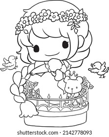 coloring page cartoon line art cute kawaii manga illustration clipart kid drawing character