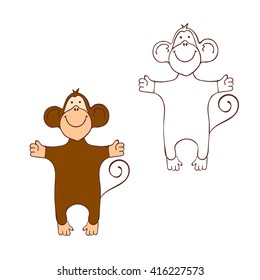 Coloring page. Cartoon Monkey for a coloring book. 