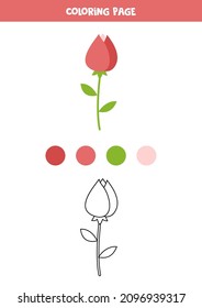  Coloring page with cartoon rose. Worksheet for children.