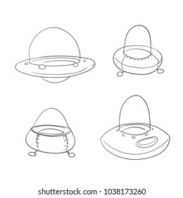Coloring page of cartoon Spaceship and spacecrafts. Ufo. Vector illustration, coloring book for kids.
