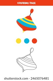 Coloring page with cartoon spinning top . Worksheet for children.