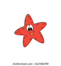 Coloring page of cartoon starfish. Coloring book design for kids and children.Underwater world. Colorful  vector illustration.