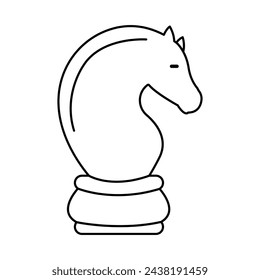 Coloring page with cartoon style chess knight. Black and white doodle horse. Board game figure. Isolated on white.