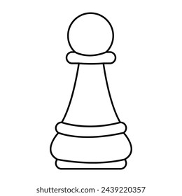 Coloring page with a cartoon style chess pawn. Black and white board game piece. Isolated on white.