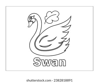 Coloring Page With Cartoon Swan.