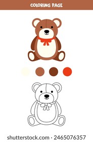 Coloring page with cartoon teddy bear. Worksheet for children.