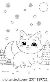 Coloring page a cat chasing snowflakes