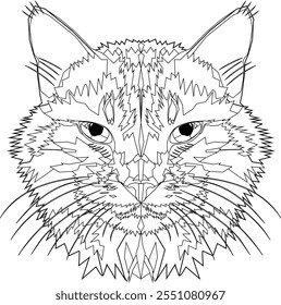 Dibujo para colorear cara de gato. Divertida página para colorear de animales. Ilustración vectorial.