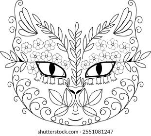 Dibujo para colorear cara de gato. Divertida página para colorear de animales. Ilustración vectorial.