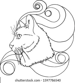Coloring page with cat. Line art.