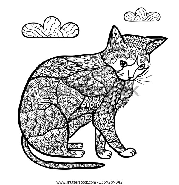 coloring page cat zentangle style trendy stock vector
