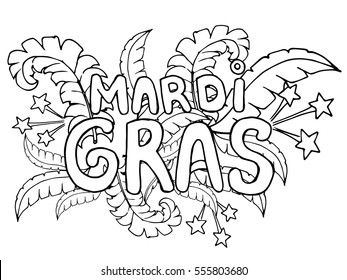 Coloring page Celebrate Carnival Mardi Gras or Shrove Tuesday. Black and white vector illustration.