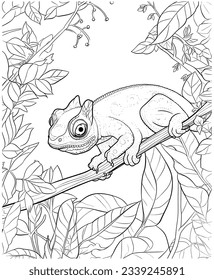 Coloring page of chameleon lizard for adults