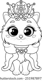 Página para colorear. Encantadora princesa Kitty con corona real y cabo 