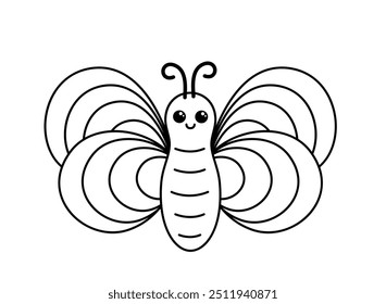 Coloring page. Cheerful butterfly. Black and white butterfly. Color me. Isolated vector illustration eps 10