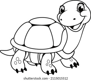 Coloring page. Cheerful cartoon turtle. 