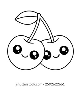 Coloring page cherry fruits vector illustration