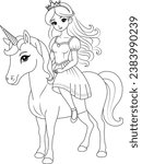 Coloring page chibi princess riding a magical unicorn