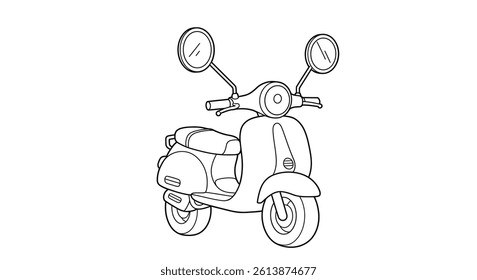 Coloring Page of a Chibi Scooter With Large, Round Side Mirrors and a Friendly Front Light