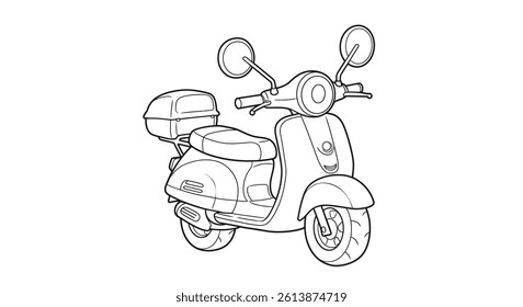 Coloring Page: Chibi Scooter With Large, Round Side Mirrors and a Friendly Front Light