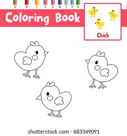 Coloring page of Chicks animals for preschool kids activity educational worksheet. Vector Illustration.